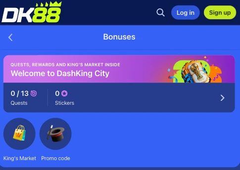 DK88 bonus overview screen listing the welcome pack components