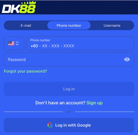 DK88 login screen with username and password fields